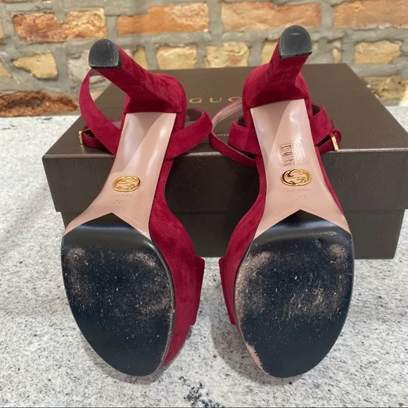 Gucci Leila Platform Suede Sandal Burgundy - Picture 13 of 16